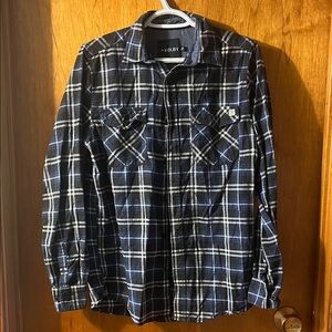Men's Kolby Navy and White Plaid Button-Down Casual Shirt Small